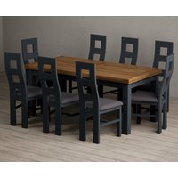 Extending Buxton Oak and Dark Blue Painted Dining Table with Linen Painted Chairs