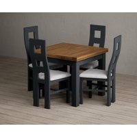 Extending Buxton Oak and Dark Blue Painted Dining Table with Brown Painted Chairs