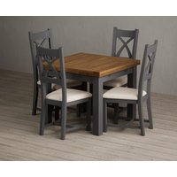 Extending Buxton Oak and Charcoal Grey Painted Dining Table with Blue Painted Chairs