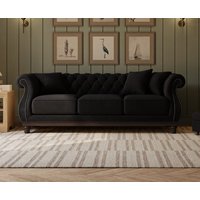 Harrow Chesterfield Black Linen Fabric Seater Sofa