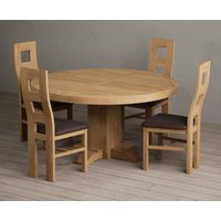 Helmsley Round Oak Dining Table with Light Grey Natural Chairs
