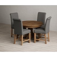 Extending Hertford - Rustic Oak Pedestal Dining Table with Blue Braced Chairs