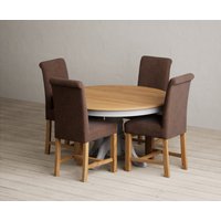 Hertford Fixed Top Oak and Light Grey Painted Dining Table with Natural Braced Chairs