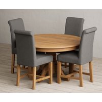 Hertford Fixed Top Solid Oak Dining Table with Grey Braced Chairs