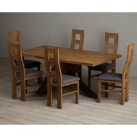 Michigan Rustic Oak and Metal Black Leg Industrial Dining Table with Brown Rustic Solid Oak Chairs