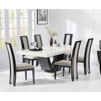 Novara White and Black Pedestal Marble Dining Table with Brown Novara Chairs
