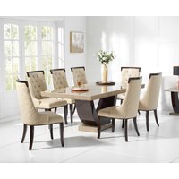 Novara Brown Pedestal Marble Dining Table with Cream Francesca Chairs
