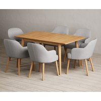 Extending Ruben Retro Oak Dining Table with Light Grey Oliver Chairs