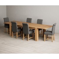 Sheringham Solid Oak Dining Table with Sheringham Oak Extensions Pair with Grey Braced Chairs
