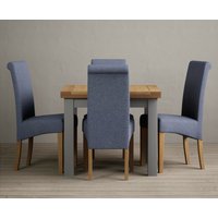 Extending Buxton Oak and Light Grey Painted Dining Table with Natural Scroll Back Chairs