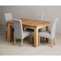 Extending Yateley Solid Oak Dining Table with Grey Scroll Back Chairs