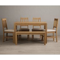 York Solid Oak Dining Table with Blue York Chairs with Oak Bench