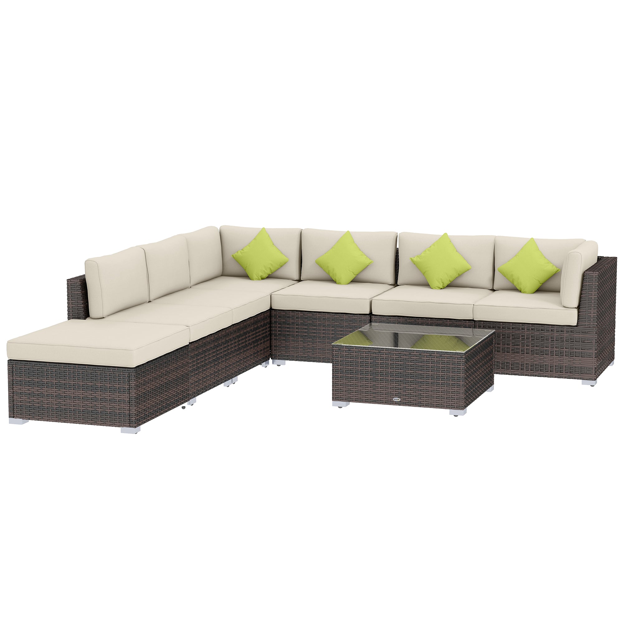 MCL Piece Rattan Corner Sofa Set with Wide & Deep Seat, Assembled Aluminium PE Rattan Garden Furniture Set with Thick Cushions and Glass Top Table